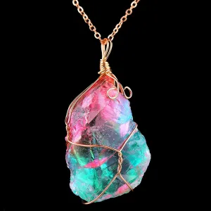 Natural Crystal Irregular Colorful Rainbow Stone Quartz Gold Plated Chakra Rock Pendant Necklace For Women