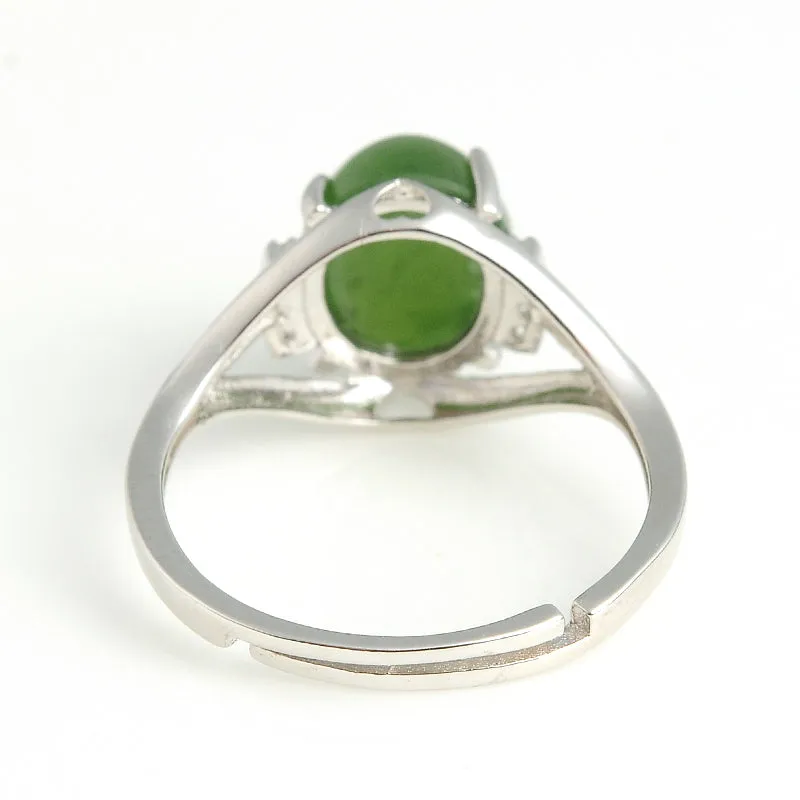 Natural Jade Ring Nephrite Silver Adjustable Ring WR10