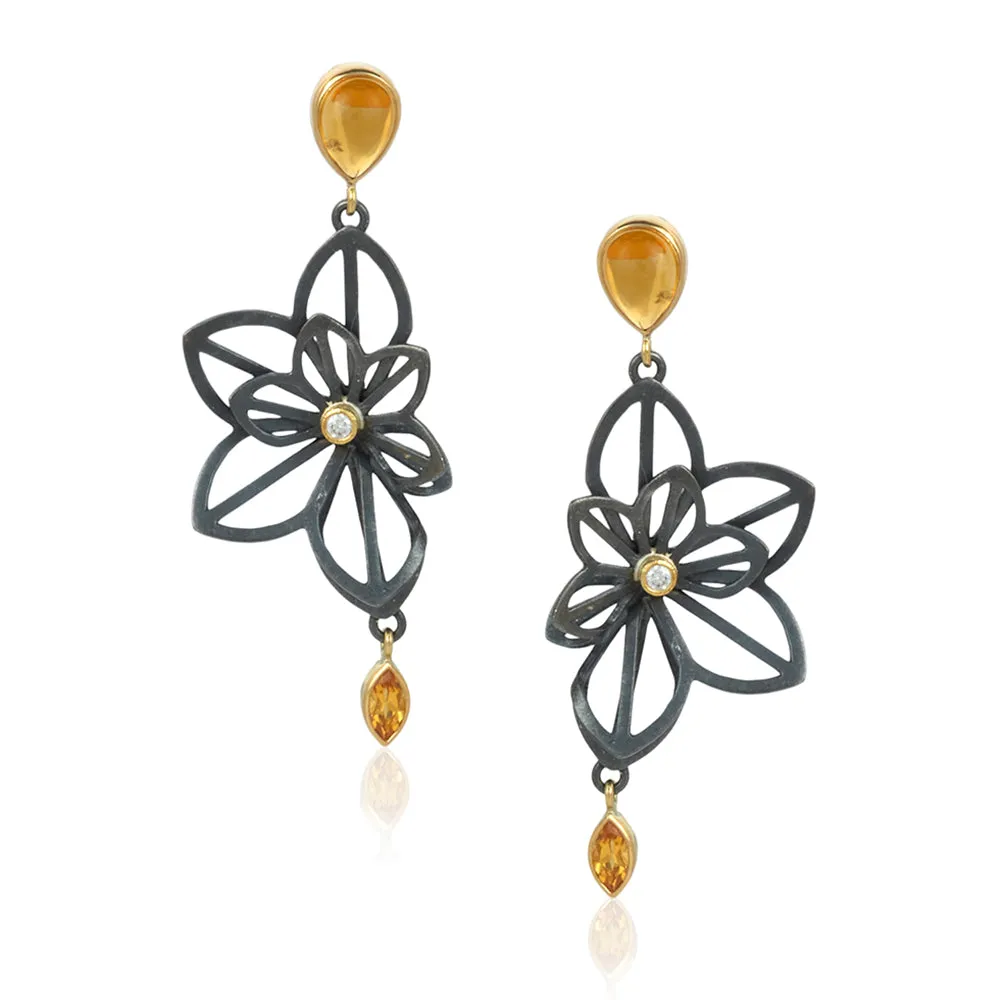 One-of-a-Kind Citrine and Spessartite Garnet Origami Earrings - "Arrowleaf"