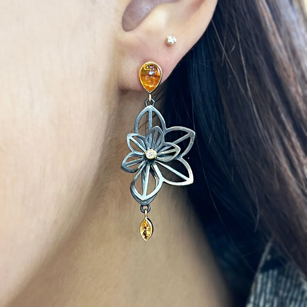 One-of-a-Kind Citrine and Spessartite Garnet Origami Earrings - "Arrowleaf"