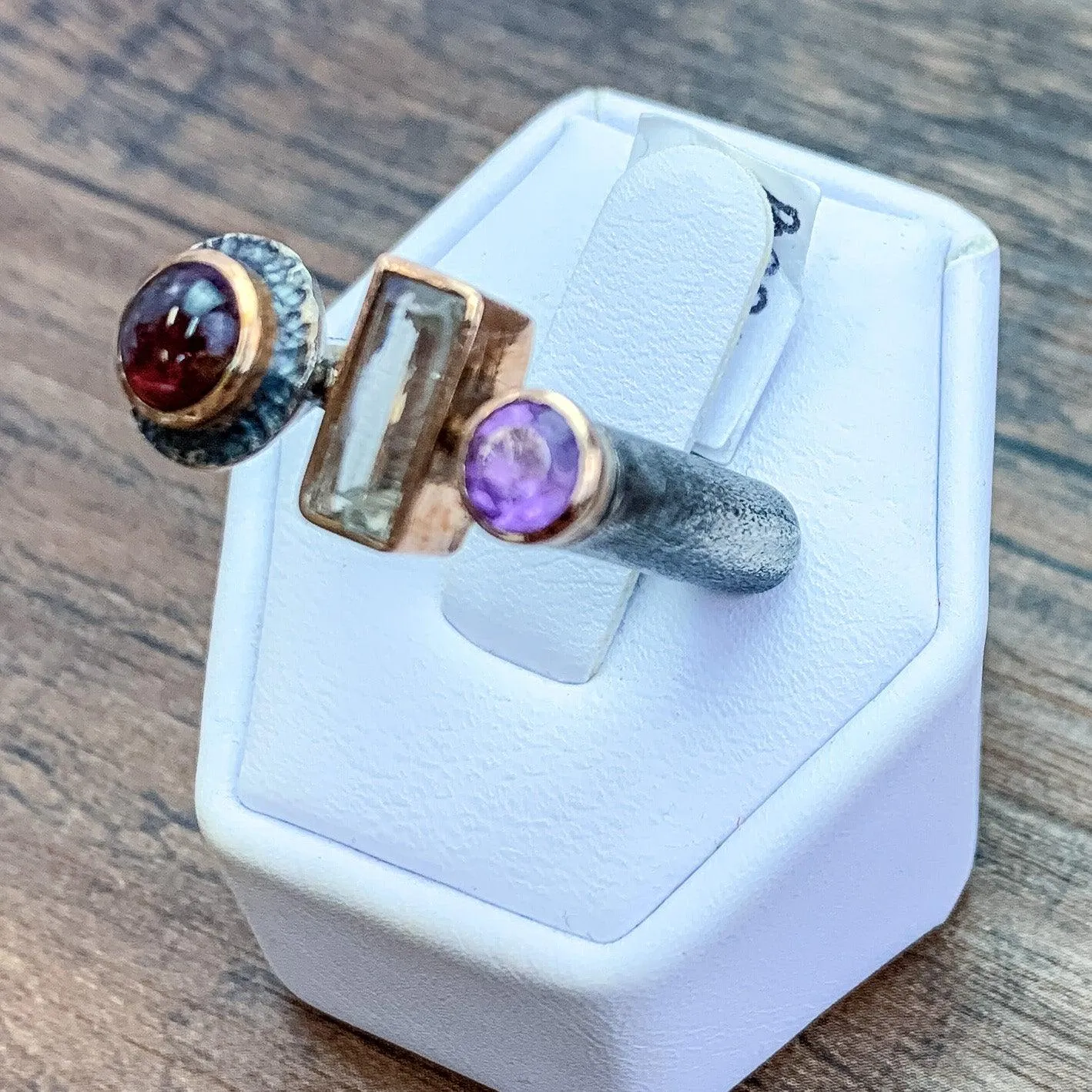 OOAK Modern Style Tri-Gem Designer Ring