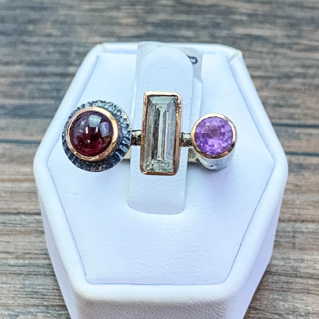 OOAK Modern Style Tri-Gem Designer Ring