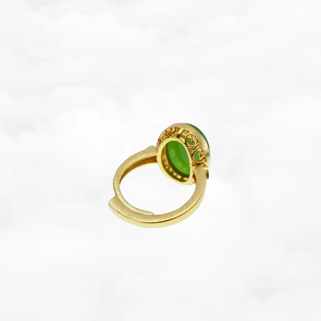 Oval Green Jade Statement Ring