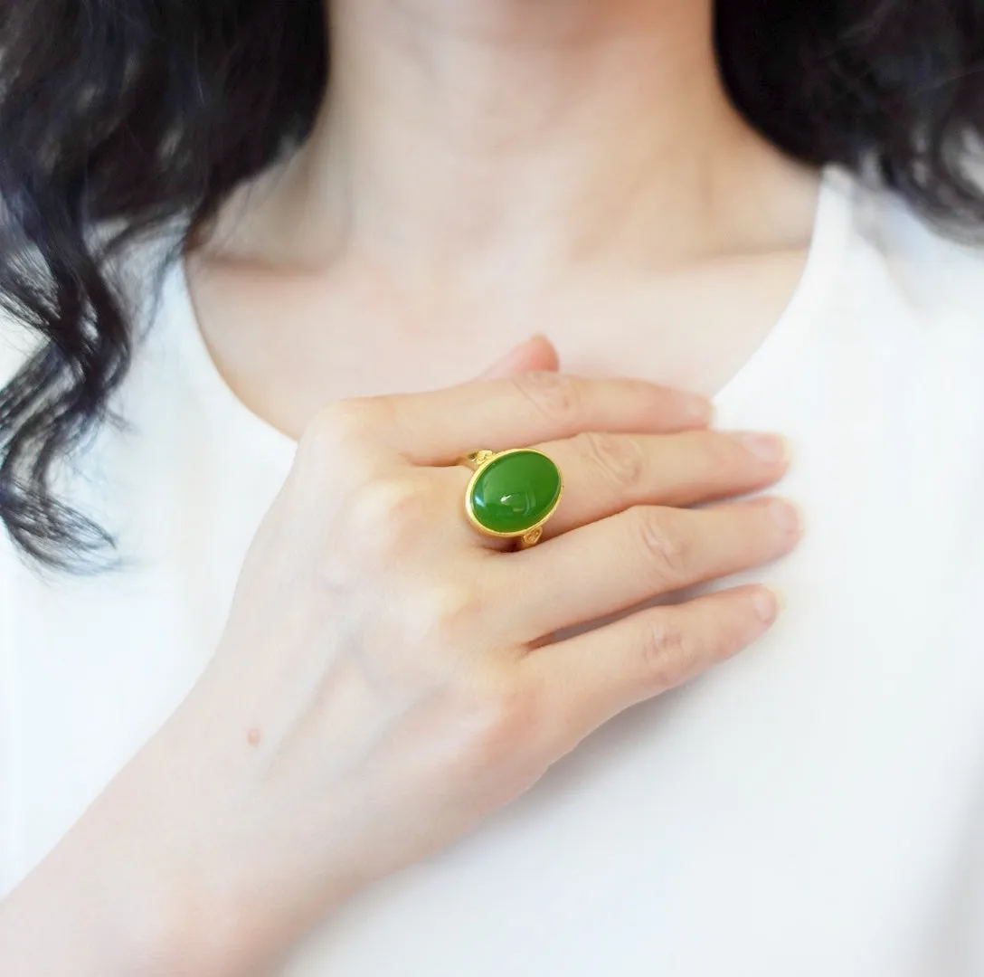 Oval Green Jade Statement Ring