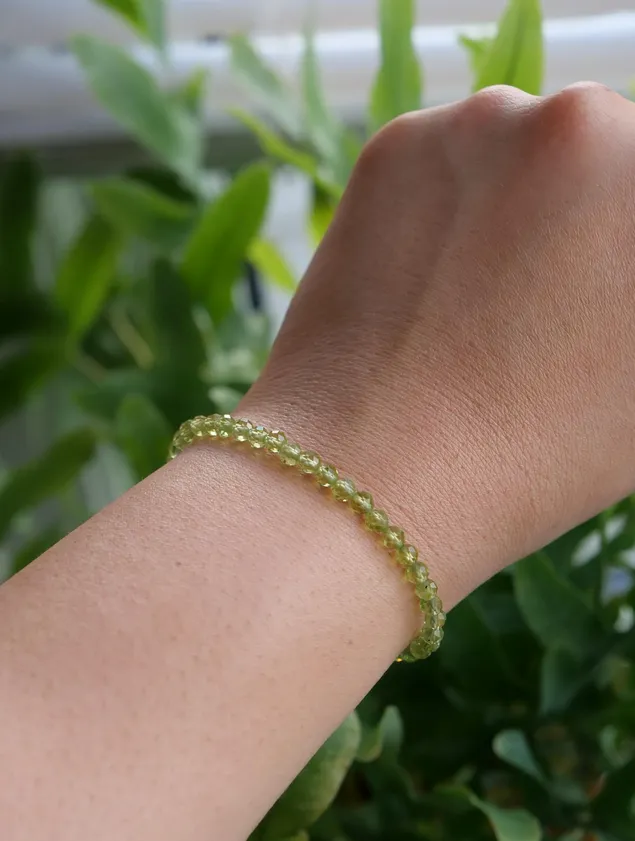 Peridot 4mm Beaded Natural Gemstone Sterling Silver/14ct Gold Filled Bracelet, Genuine Top Grade Gift Jewelry, Women Fashion Jewellery