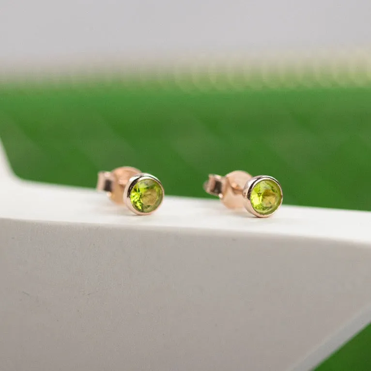 Peridot Mini Stud Earrings | Rose Gold - August