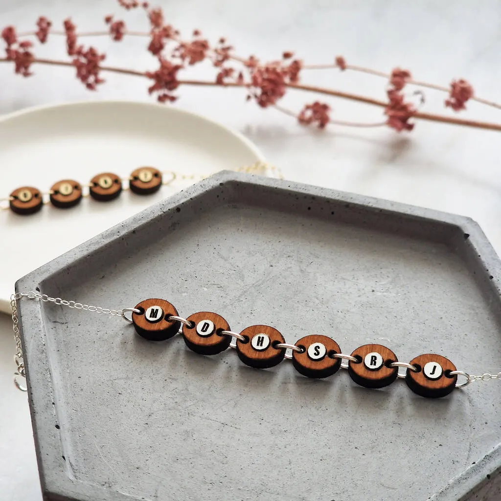 Personalised Family Initial Wooden Bead Bracelet