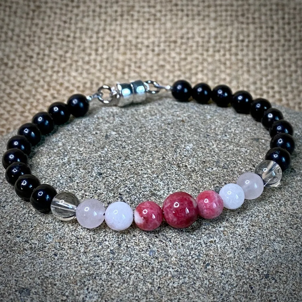 Pink Gemstones & Shungite Bracelet, Love, Nurturing, Heart Chakra