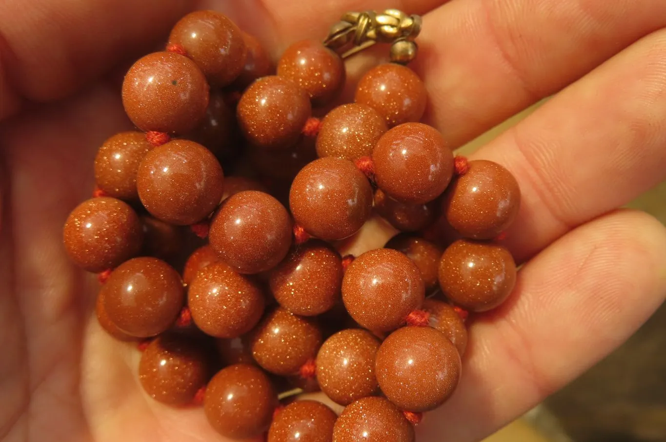 Polished Copper Sunstone Ball Shaped Beaded Necklace  - sold per Item - From India