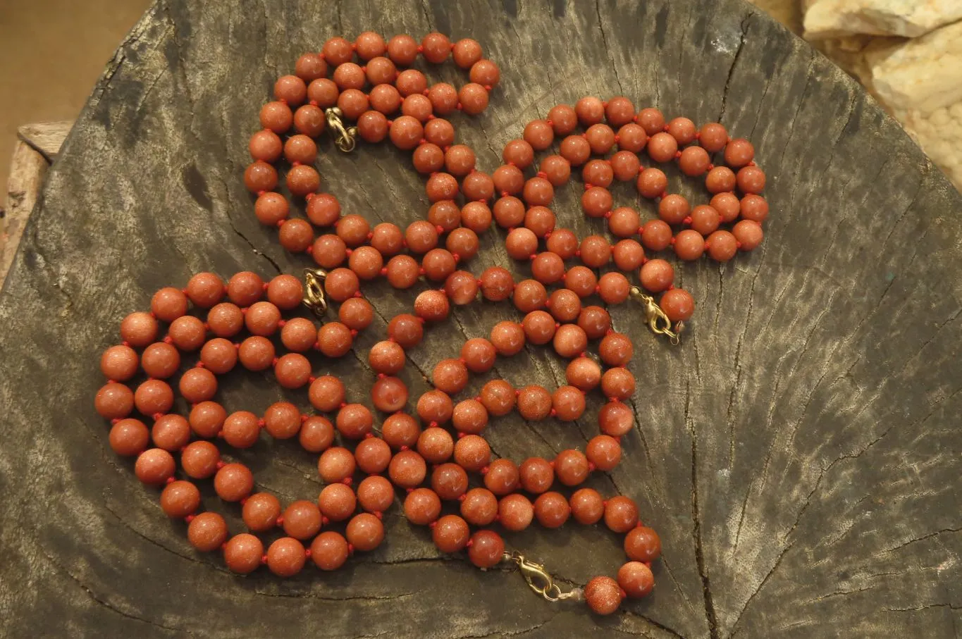 Polished Copper Sunstone Ball Shaped Beaded Necklace  - sold per Item - From India