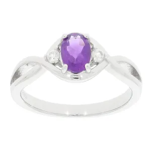 Purple Amethyst Sterling Silver Ring with Diamond Accent