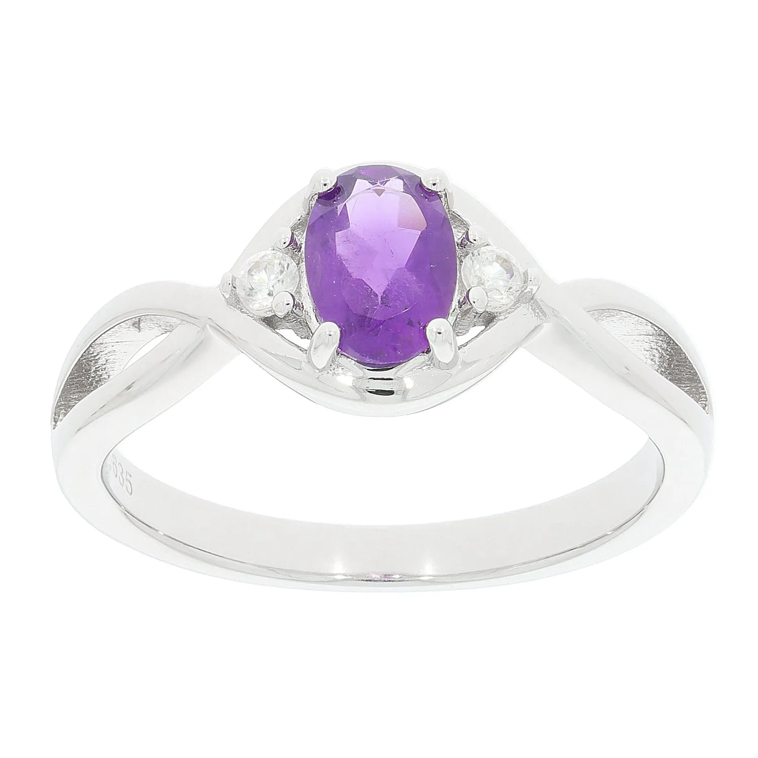 Purple Amethyst Sterling Silver Ring with Diamond Accent