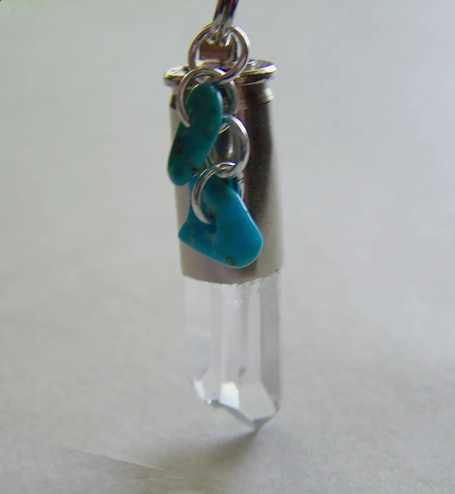 Quartz Crystal and Turquoise Silver Bullet Jewelry Pendant