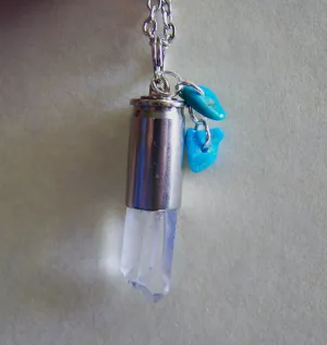 Quartz Crystal and Turquoise Silver Bullet Jewelry Pendant