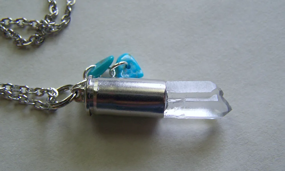 Quartz Crystal and Turquoise Silver Bullet Jewelry Pendant