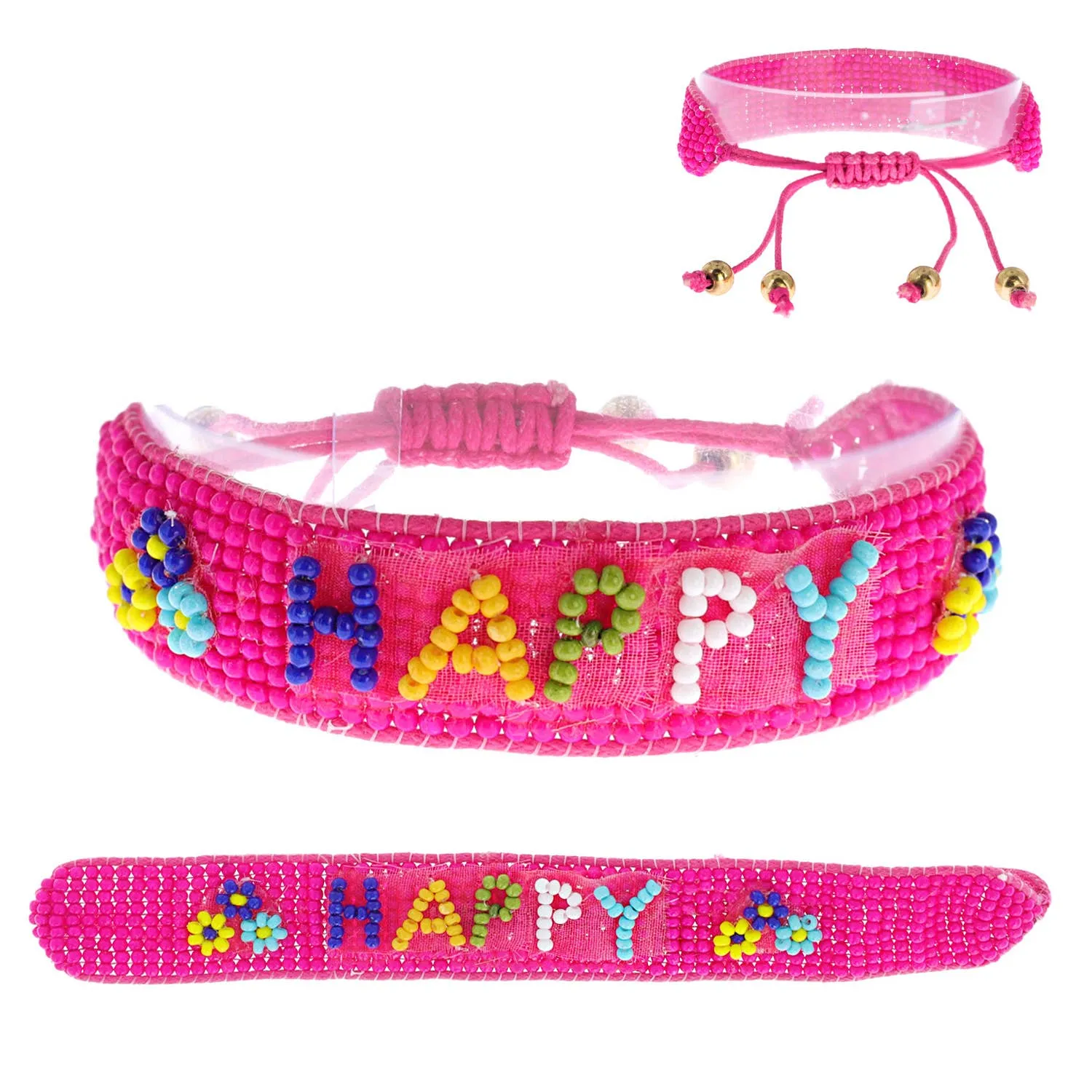 "Happy" Heart/Floral Friendship Beaded Bracelet