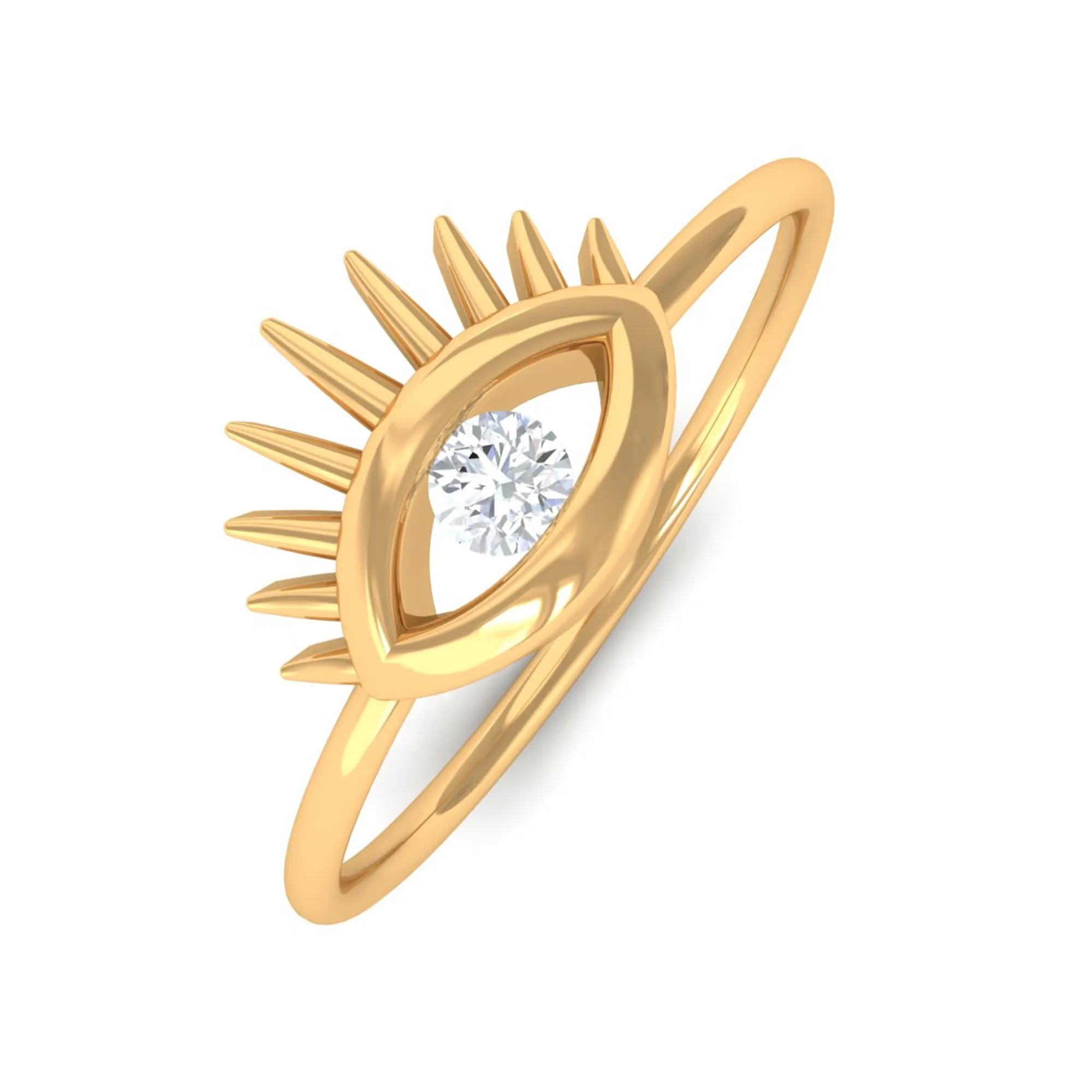 Round Moissanite Solitaire and Gold Evil Eye Ring