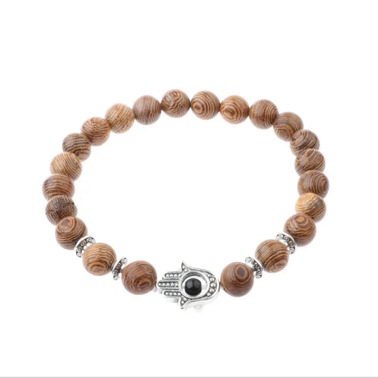 Round wood beaded beaded bracelet