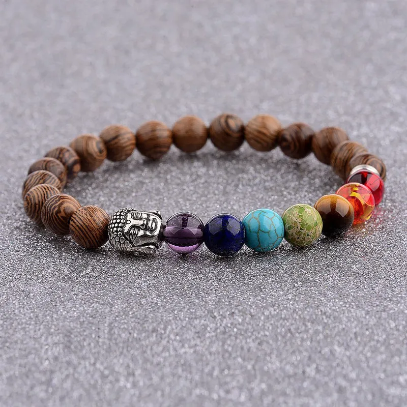 Round wood beaded beaded bracelet