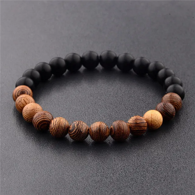 Round wood beaded beaded bracelet