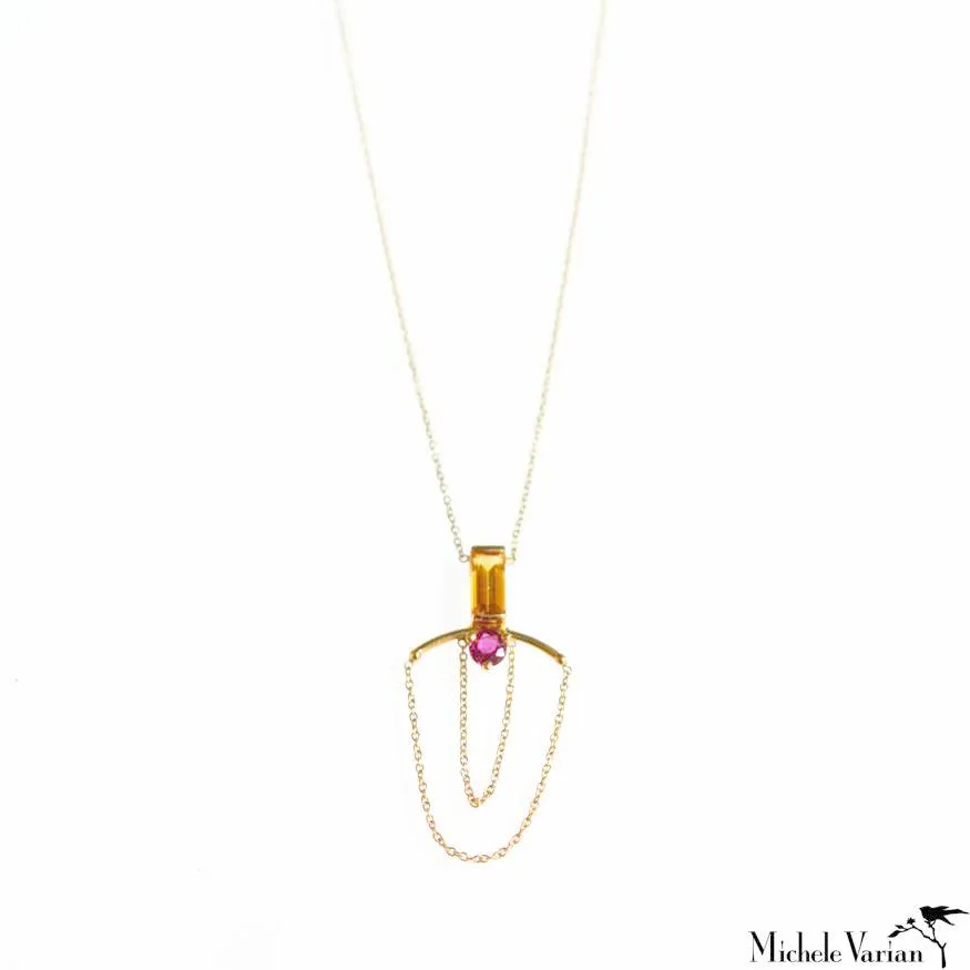 Ruby and Citrine Gold Chain Pendant