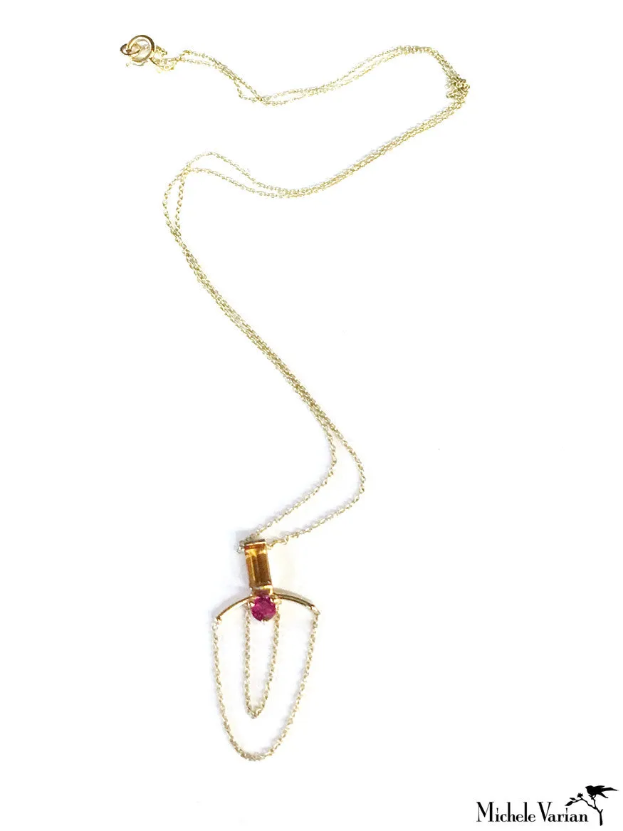 Ruby and Citrine Gold Chain Pendant