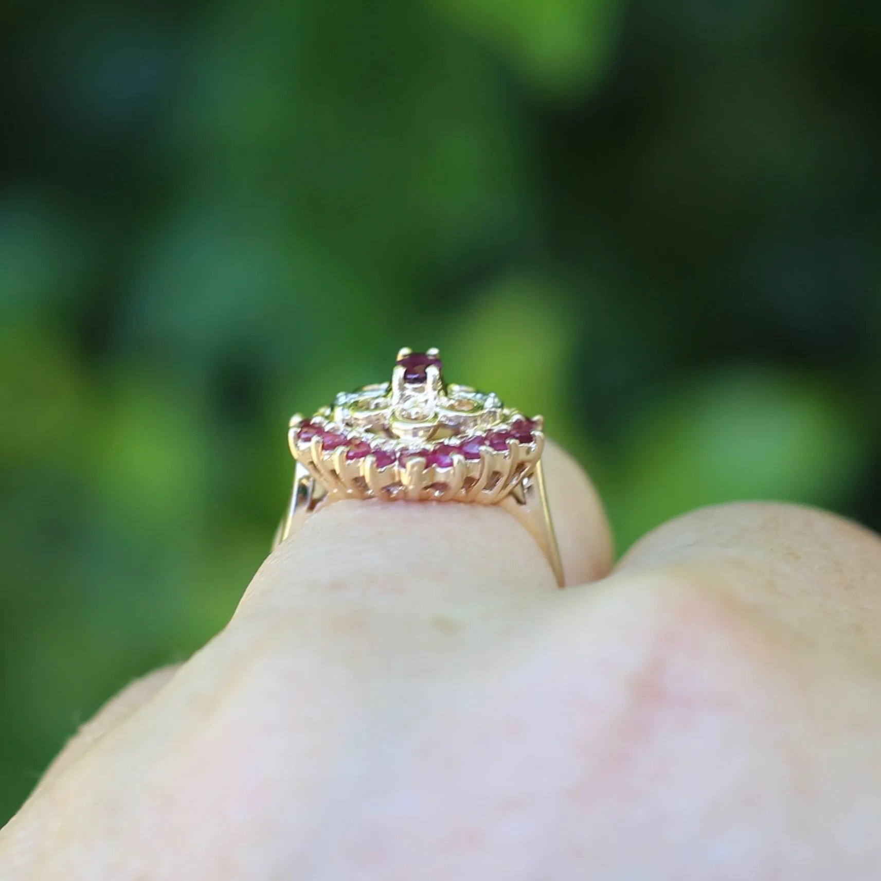 Ruby and Diamond Filigree 14ct Yellow Gold Ring, size M or just under 6.5