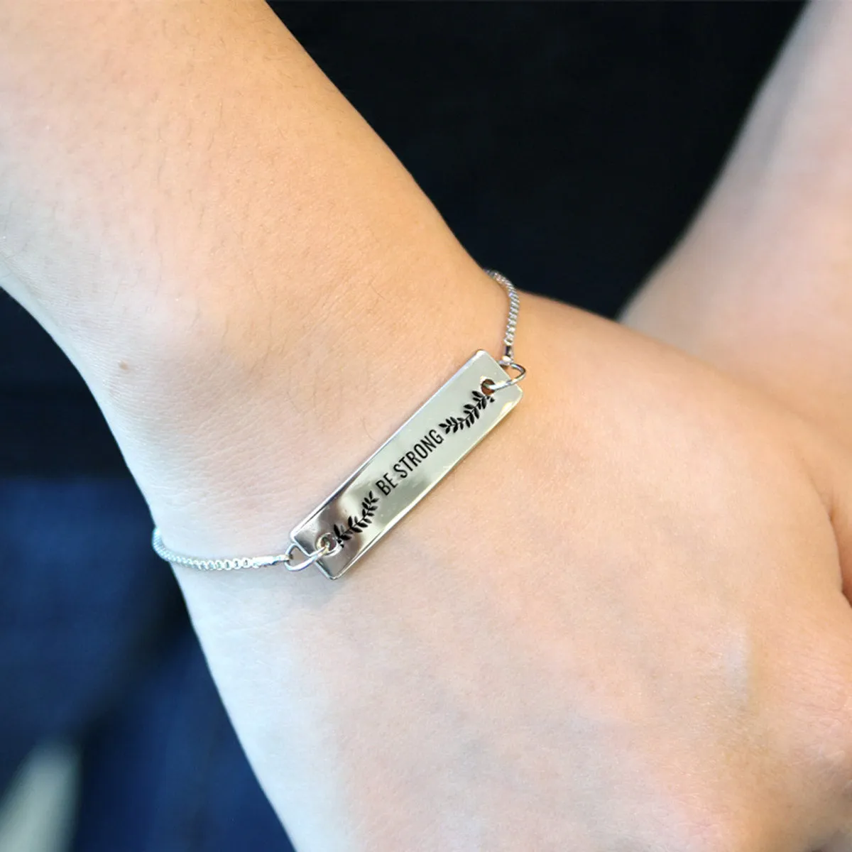 Silver Be Strong - Joshua 1:9 Adjustable Bar Bracelet