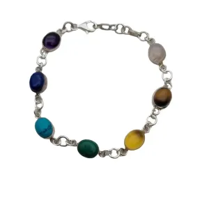 Silver chakra bracelet with natural stones for women, boho style.