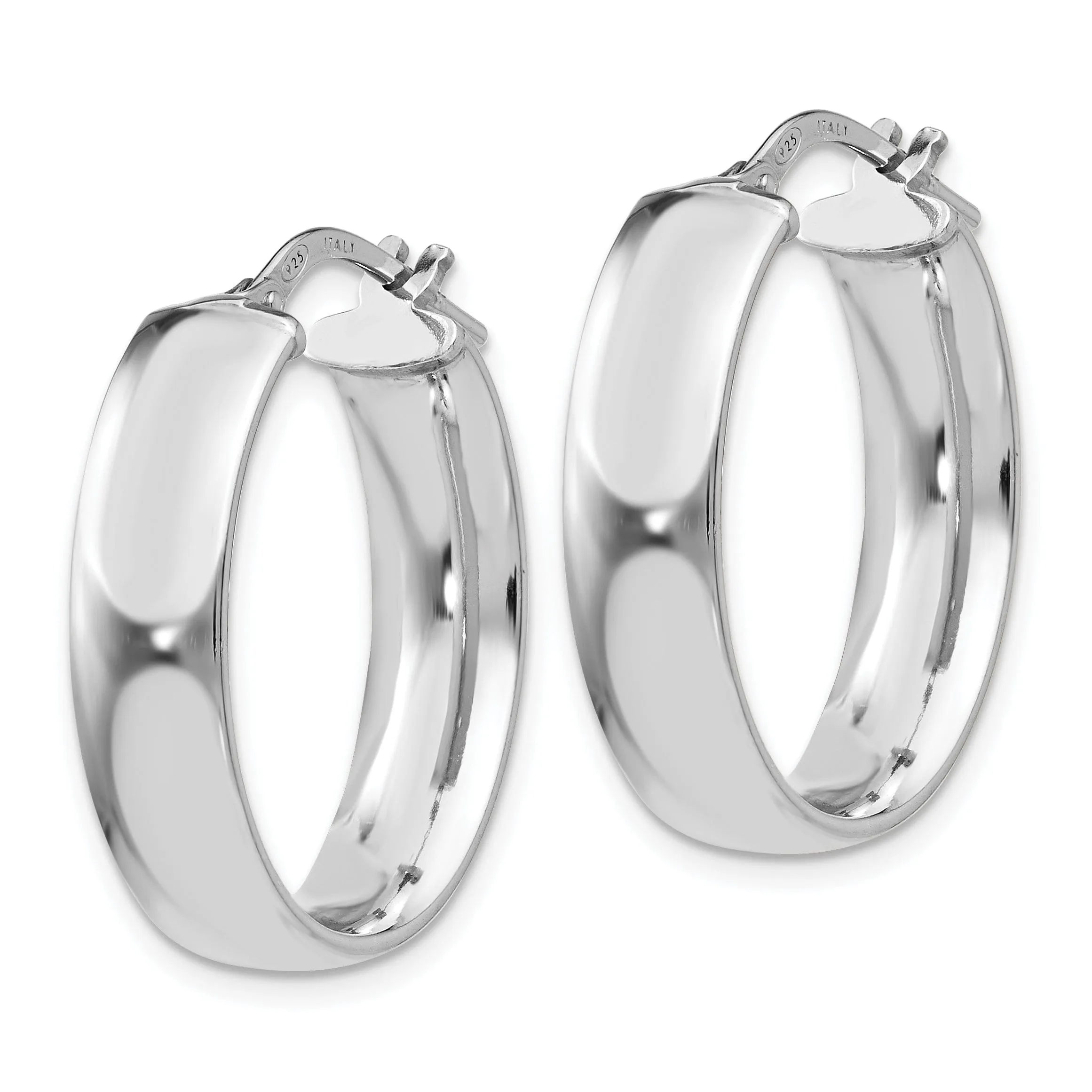 Silver Rhodium Oval Hoop Earrings