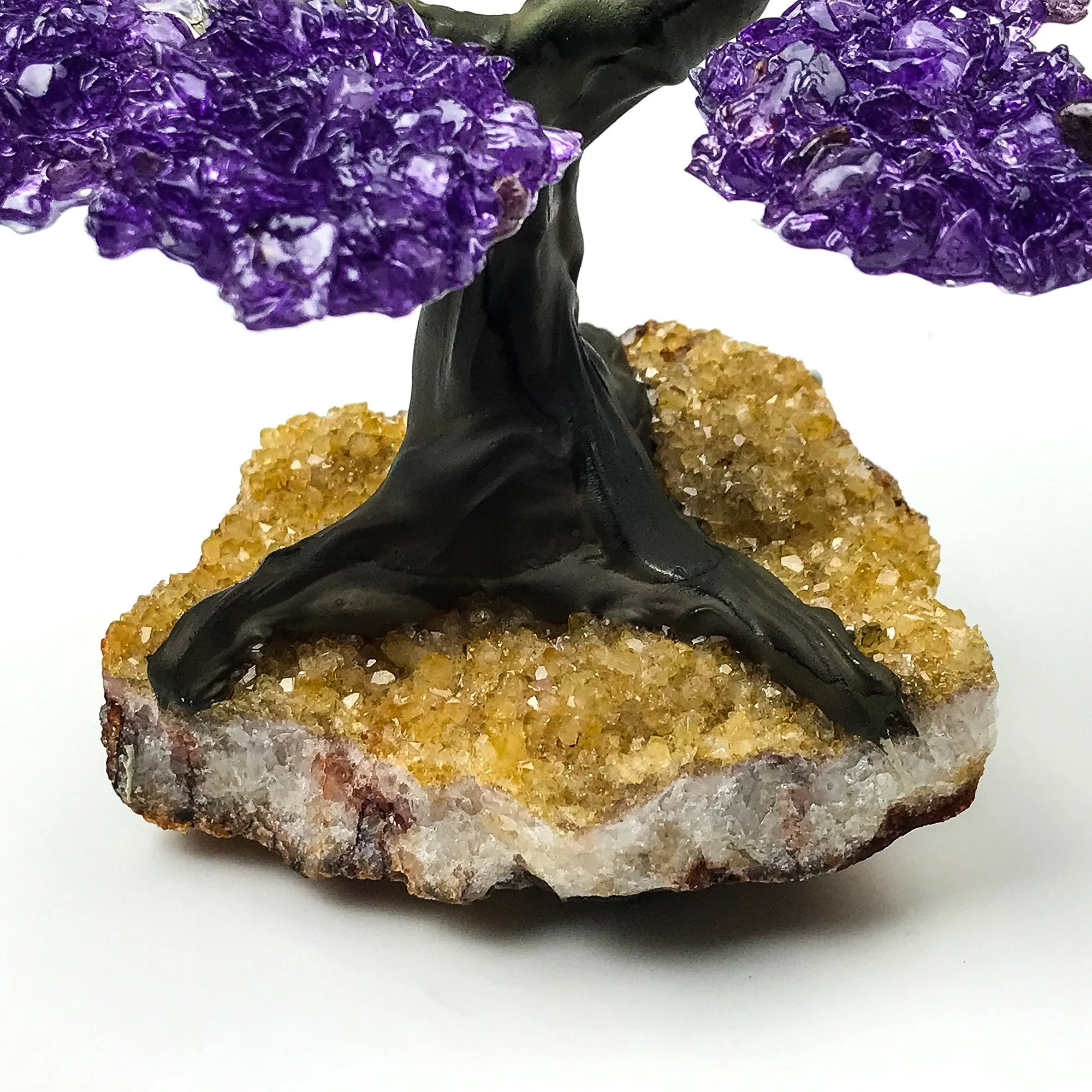 Small Amethyst Clustered Gemstone Tree on Citrine Matrix