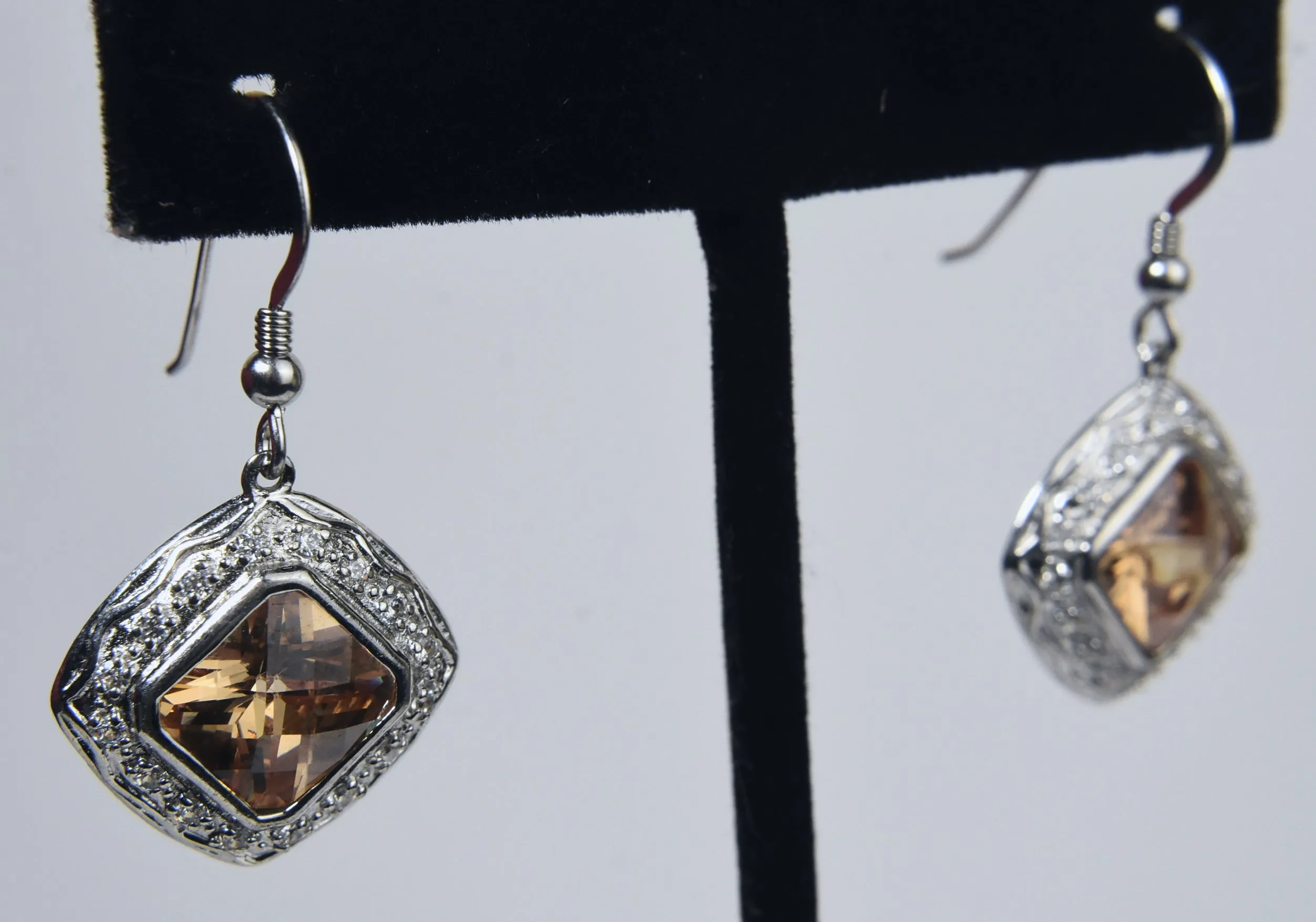 Sterling Silver Citrine and Cubic Zirconia Dangle Earrings