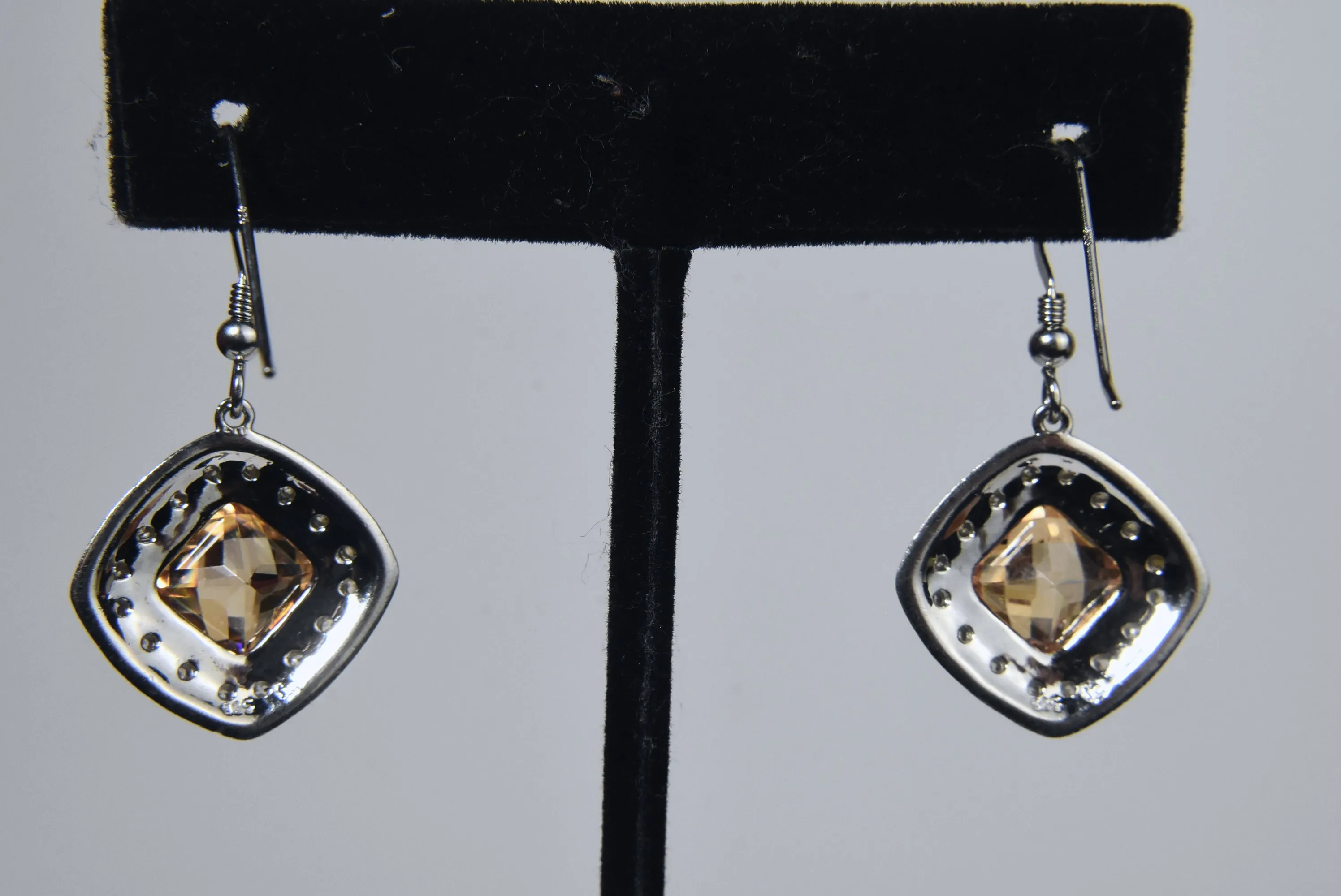 Sterling Silver Citrine and Cubic Zirconia Dangle Earrings