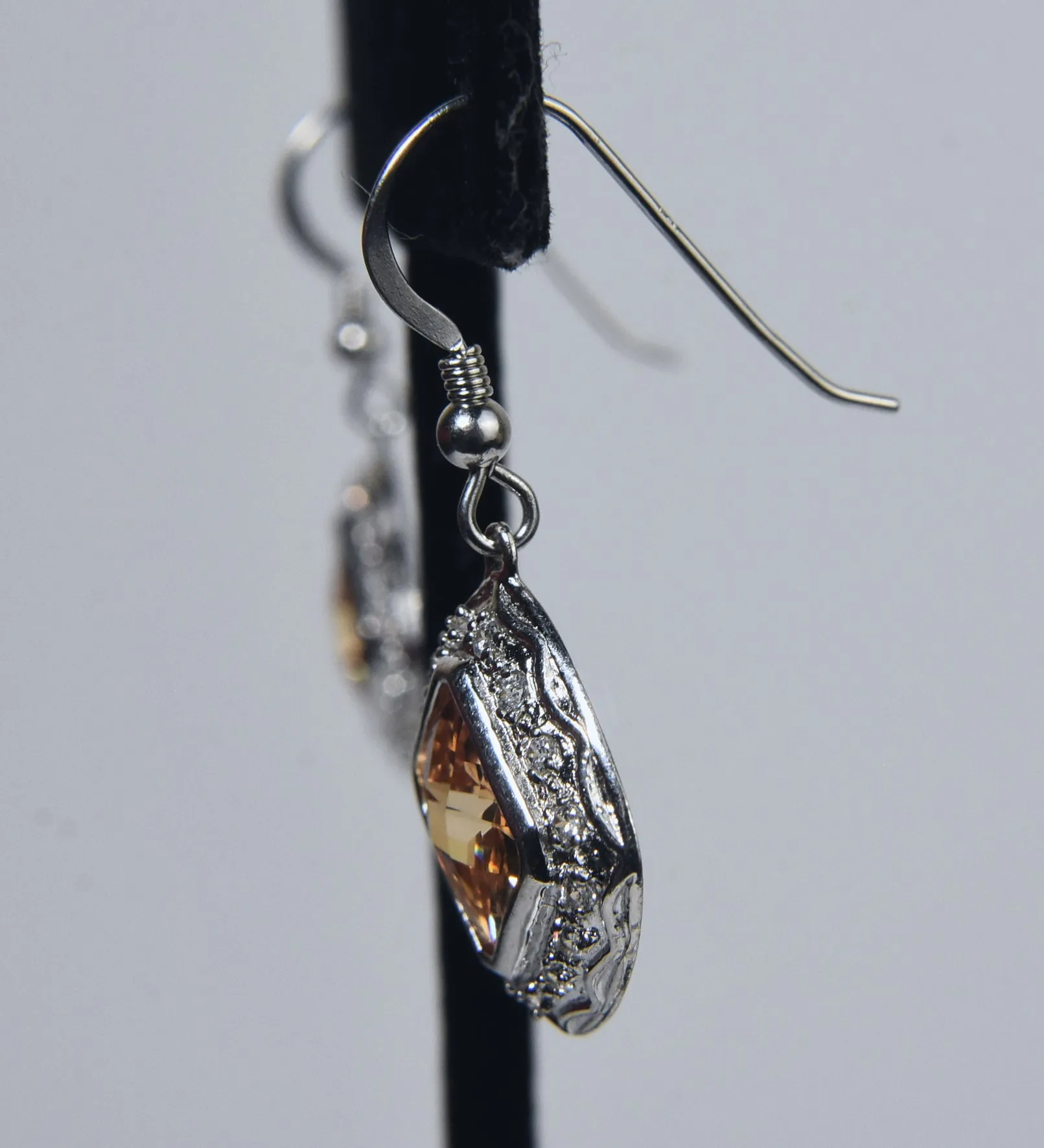 Sterling Silver Citrine and Cubic Zirconia Dangle Earrings