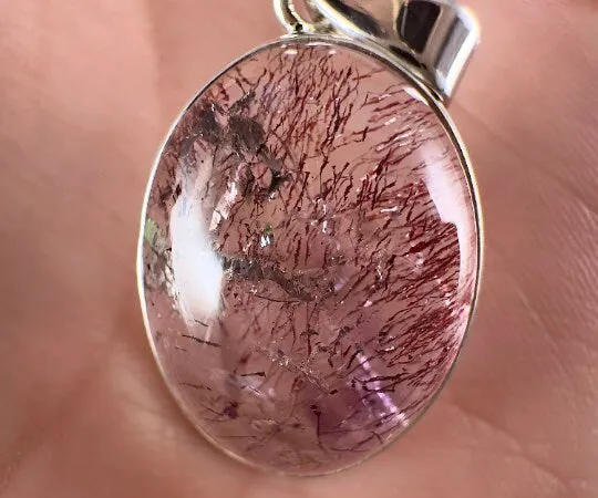 SUPER SEVEN QUARTZ Crystal Pendant - Sterling Silver, Oval - Fine Jewelry, Healing Crystals and Stones, 54128