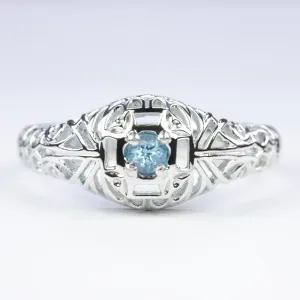 SWISS BLUE TOPAZ VINTAGE STYLE COCKTAIL RING STERLING SILVER DAINTY FILIGREE