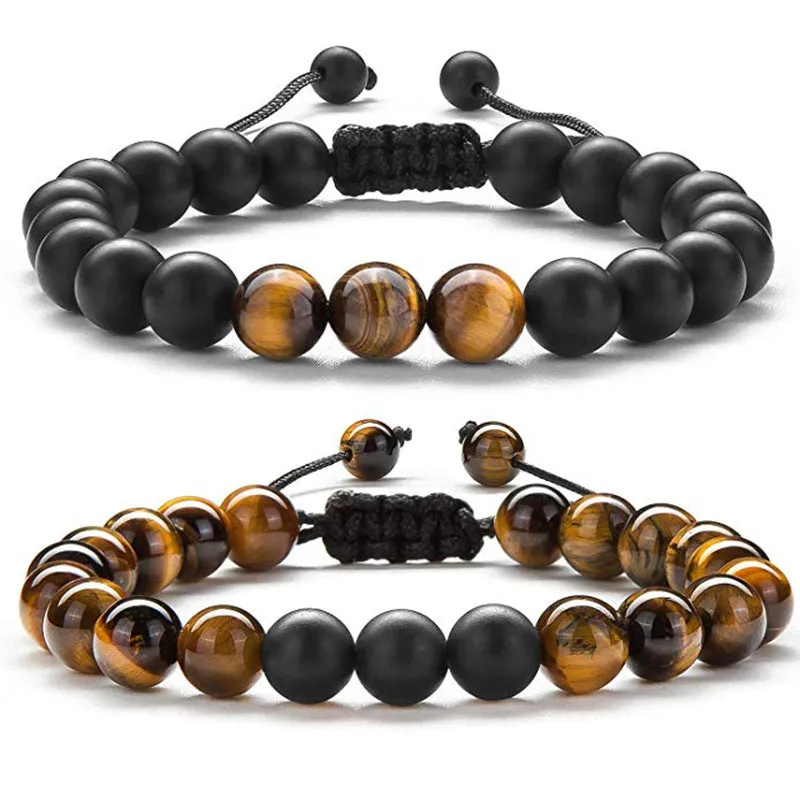 Tiger Eye Couple Bracelets Matte Black Agate Beads Bracelet