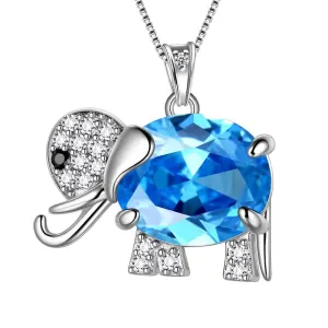 Tokyo Mart Elephant Birthstone March Aquamarine Necklace Pendant Women Girls Jewelry Birthday Gift