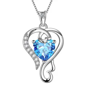 Tokyo Mart Love Heart Birthstone March Aquamarine Necklace Pendant Women Girls Jewelry Birthday Gift