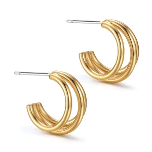 Triple C-Shape Hoop Earrings