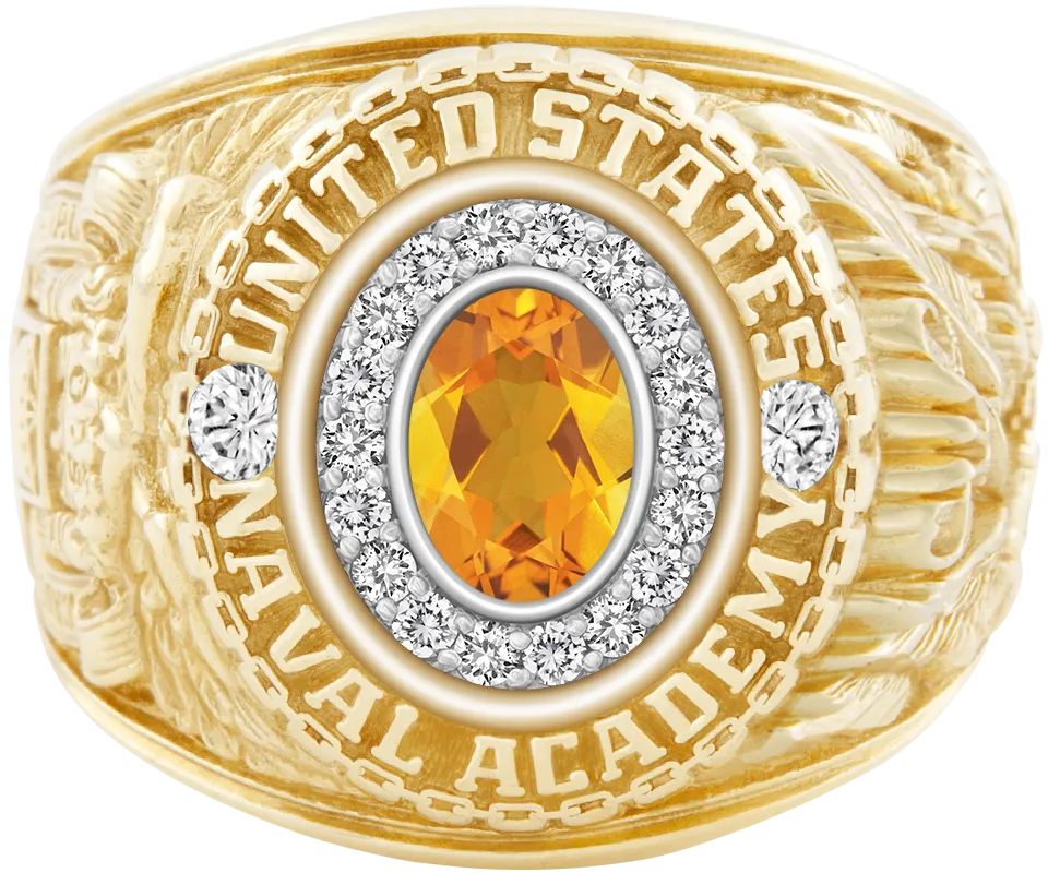 USNA Class Ring Mod™ with Citrine Centerpiece and Diamond Dividers