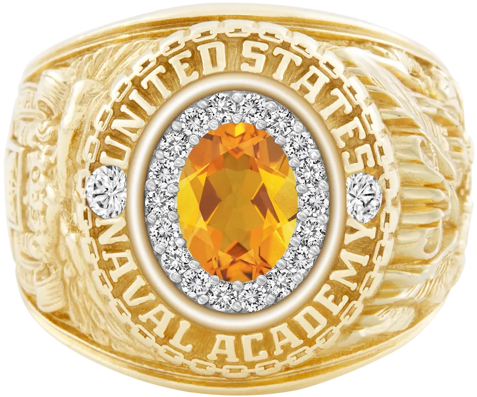 USNA Class Ring Mod™ with Citrine Centerpiece and Diamond Dividers