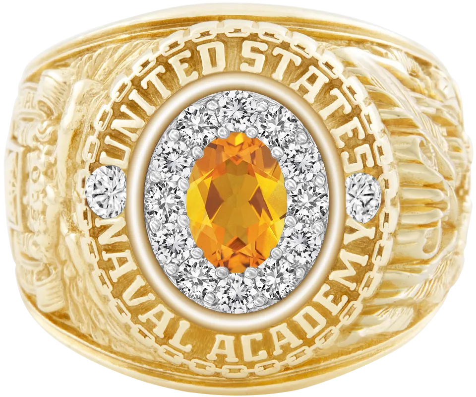 USNA Class Ring Mod™ with Citrine Centerpiece and Diamond Dividers