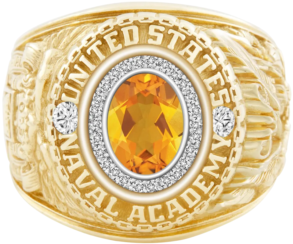 USNA Class Ring Mod™ with Citrine Centerpiece and Diamond Dividers