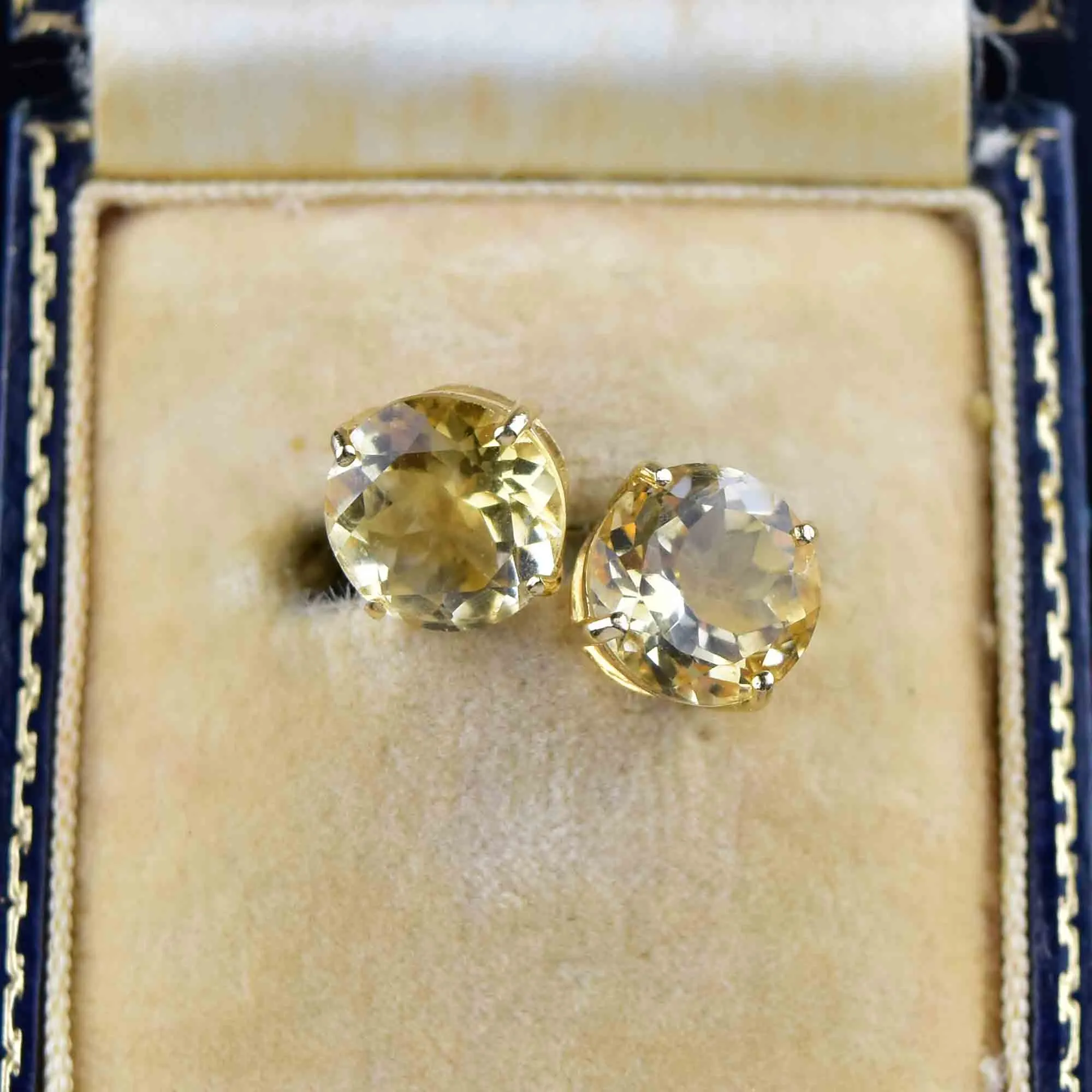 Vintage 7 CTW Citrine Stud Earrings in 14K Gold