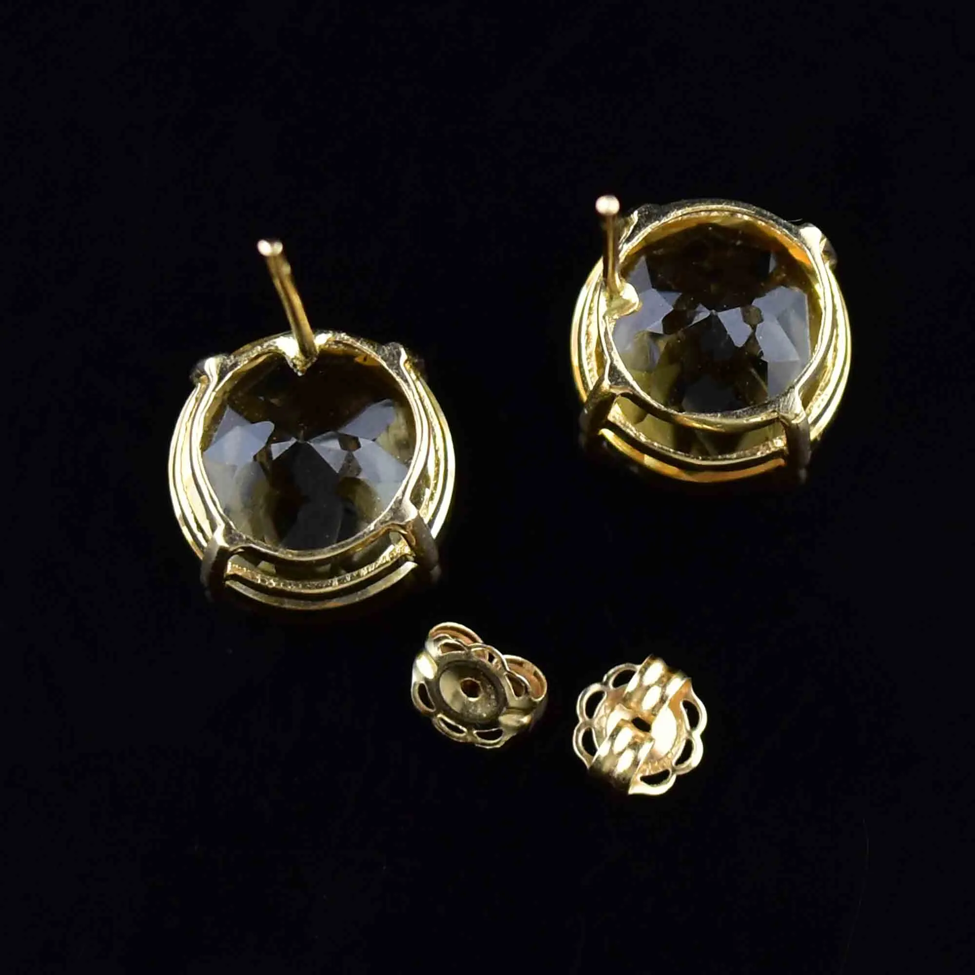 Vintage 7 CTW Citrine Stud Earrings in 14K Gold