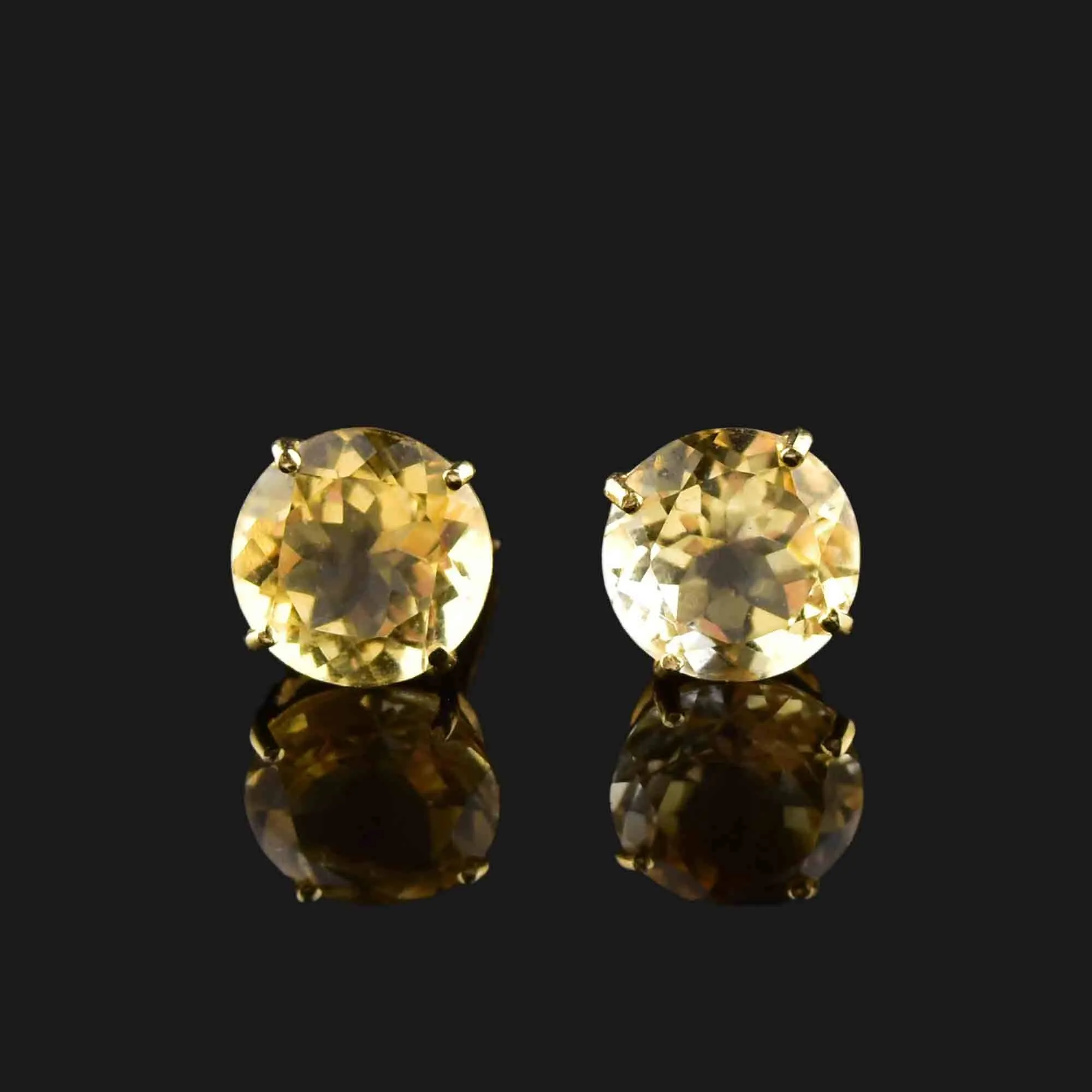 Vintage 7 CTW Citrine Stud Earrings in 14K Gold