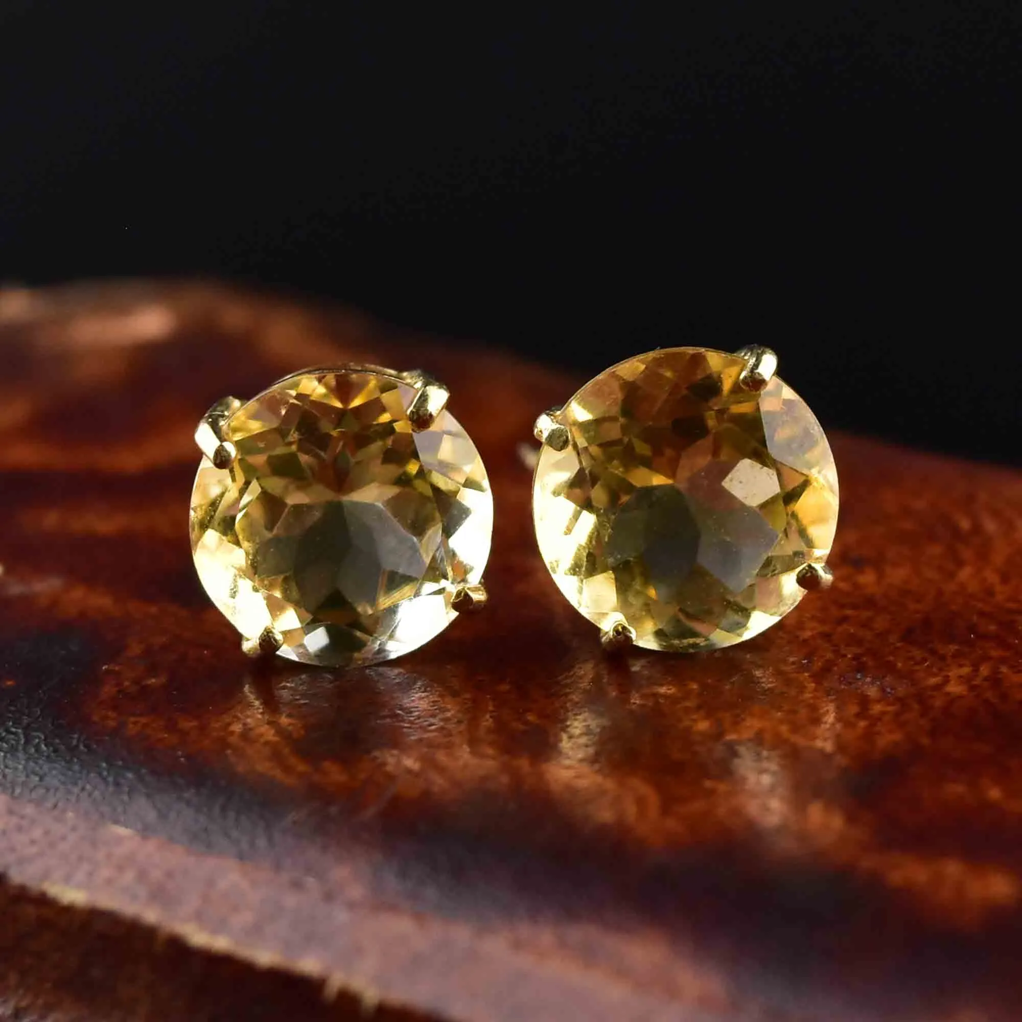 Vintage 7 CTW Citrine Stud Earrings in 14K Gold