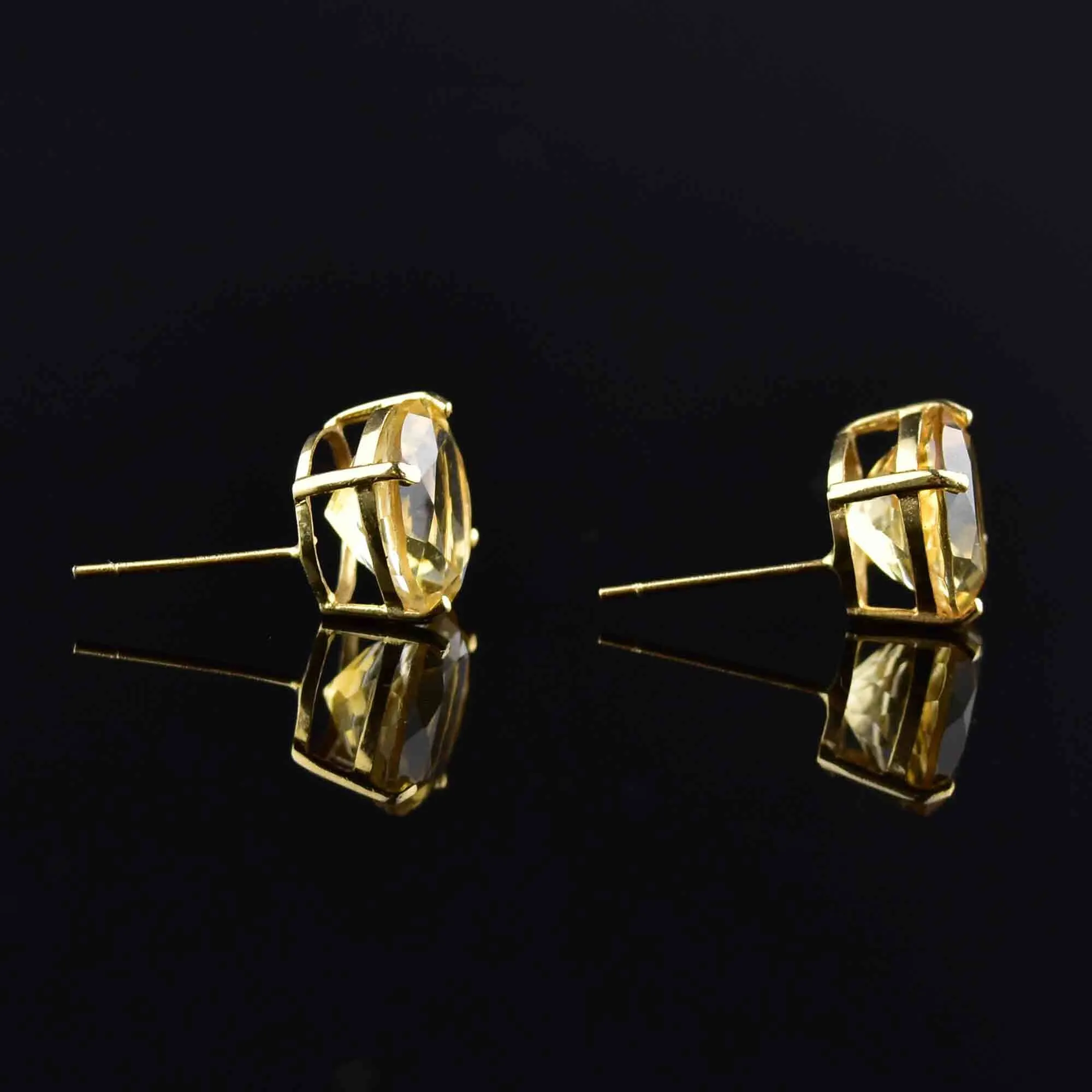 Vintage 7 CTW Citrine Stud Earrings in 14K Gold