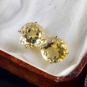 Vintage 7 CTW Citrine Stud Earrings in 14K Gold